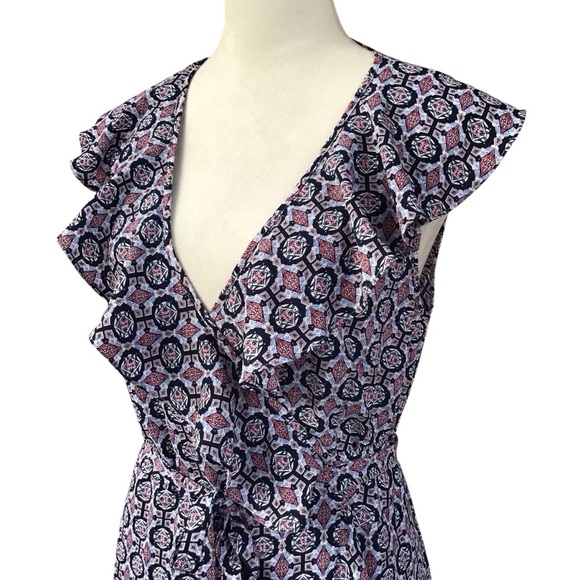 Max Studio Sleeveless Ruffle Wrap Geometric Midi Dress Size Medium NEW - Picture 9 of 11